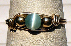 Sterling Silver Wire Wrapped Ring with Light Jade Cat's Eye