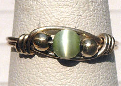 Sterling Silver Wire Wrapped Ring with Light Jade Cat's Eye