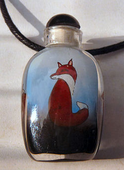 Fox and Rabbit Enamel Glass Pendant Bottle by Victor Lee Enamel Art