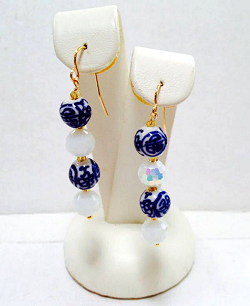 Blue & White Porcelain Beaded Earrings