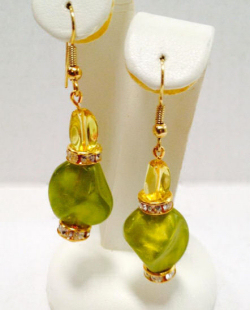 Green Jeweled Earrings with Swarovski Crystal Rondelles and French Ear Wires