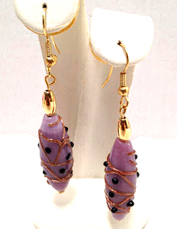 Mauve or Lilac Lampwork Beads with Gold French Ear Wires