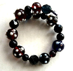 White Dot Lampwork Beads Spiral Bracelet in Dark Colors