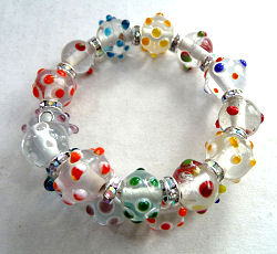 Lampwork Beads Spiral Bracelet with Swarovski Crystal Rondelle Spacers