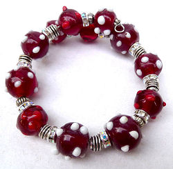 Ruby Red Lampwork Beads Spiral Bracelet with Swarovski Crystal Rondelle Spacers