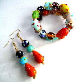 Lampwork Beads Spiral Bracelet & Earrings Set