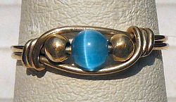 Sterling Silver Wire Wrapped Ring with Blue Cat's Eye