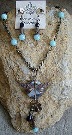 Dragonfly Gemstone Necklace and Earrings
