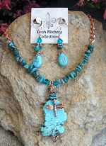 Dragonfly Gemstone Necklace and Earrings