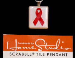 Aids Awareness Scrabble Tile Pendant with Sterling Silver Chain